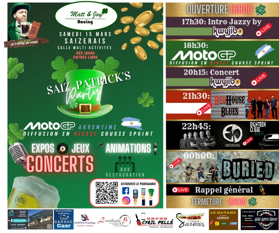 Soirée Saiz'Patrick à Saizerais organisée par l'association Matt & Jay Racing